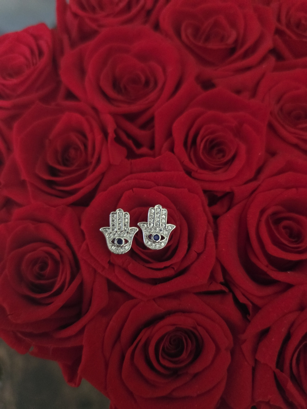 Silver Hamsa Studded Earrings
